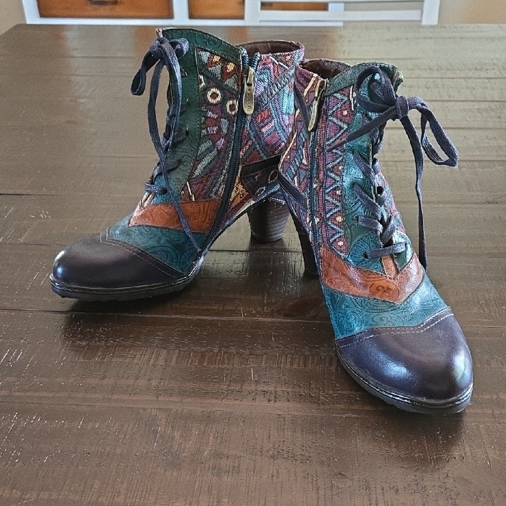 Bohemian Patchwork Heeled Boots